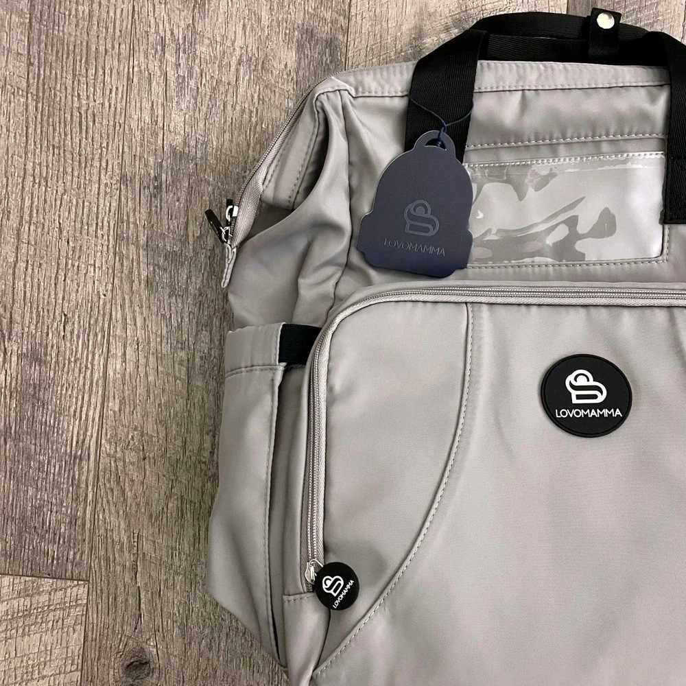 Lovomamma Gray Diaper Bag Backpack Multi-Pocket Travel‎ Baby Bag JMM-004 NWT